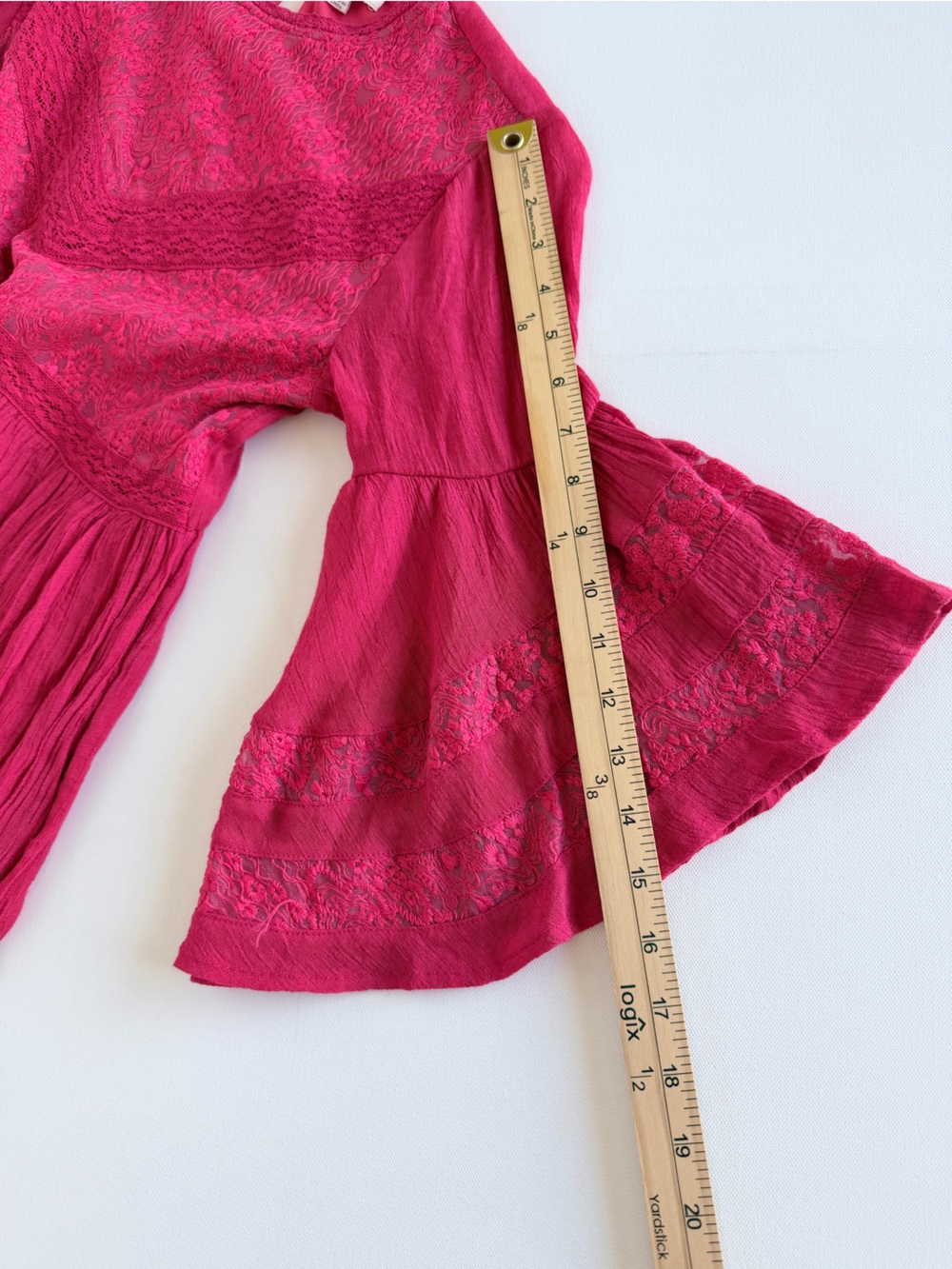 Umgee Bright Red Lace Boho Tiered Bell Sleeve Tunic Dress Top Small - Picture 7 of 9